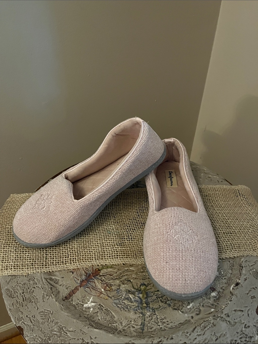 dearfoams Light Pink Knit Slip-On Comfort Flats